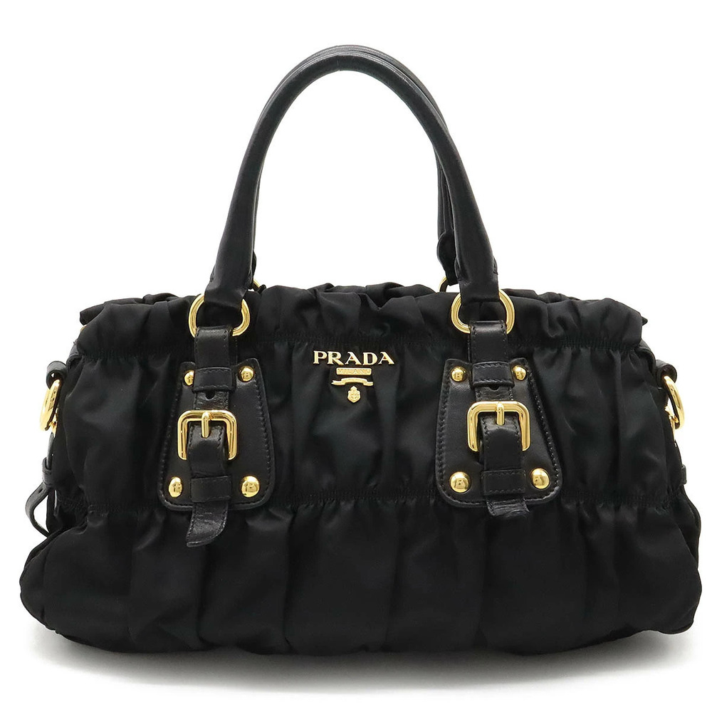 Prada Jacquard Handbag Tote Bag Gathered NERO Black
